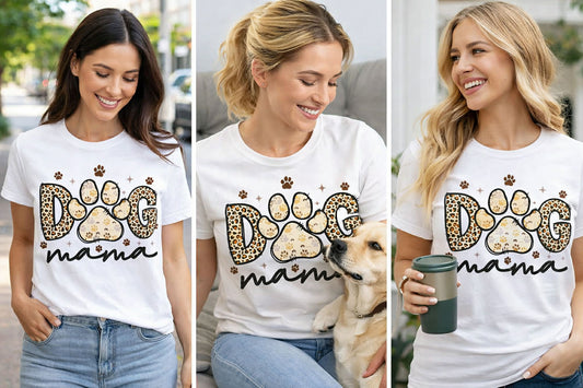 🐾 Dog Mama Shirt – Leopard Print Paw Graphic Tee – Cute Dog Lover Gift – Trendy Pet Mom Shirt