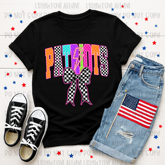 Faith Academy Retro Checkered Patriots Bow Spirit Tee