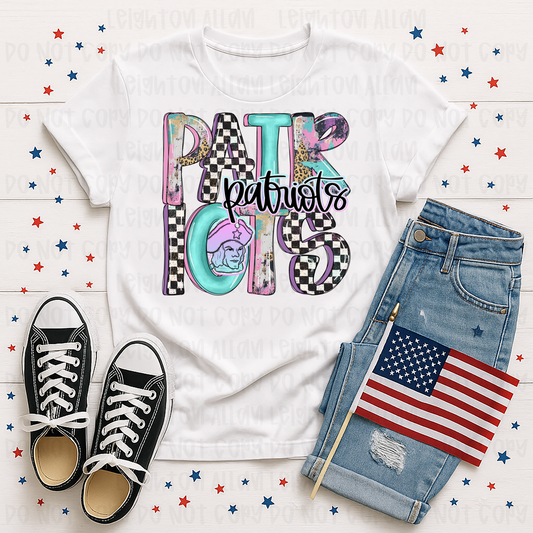 Faith Academy Patriots Patriots School Spirit Shirt | Retro Coquette Mascot Tee | Vintage Checkerboard School Pride T-Shirt