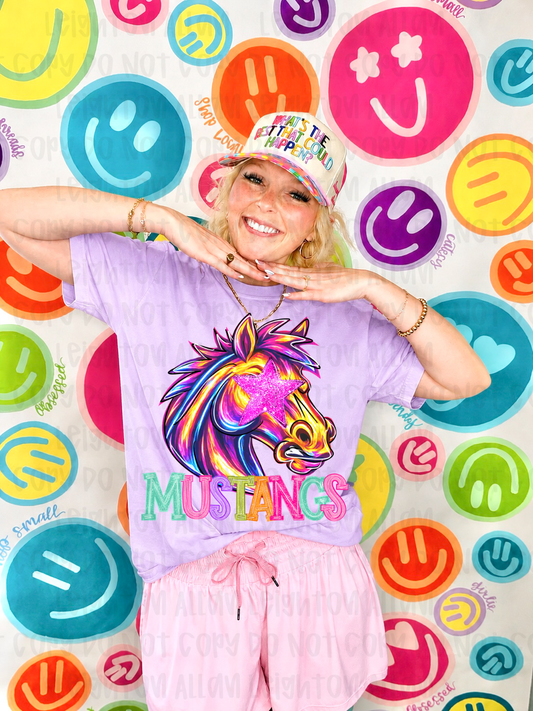 Neon Mustangs Mascot Spirit Wear Tshirt