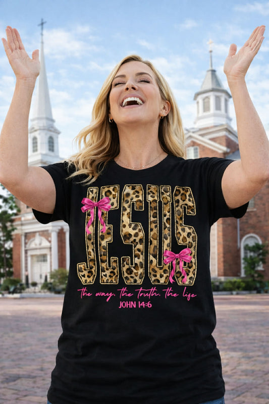 Leopard JESUS Shirt | Christian Women T-Shirt | John 14:6 Faith Tee | Christian Graphic Tee | Church Shirt | Religious Gift for Women