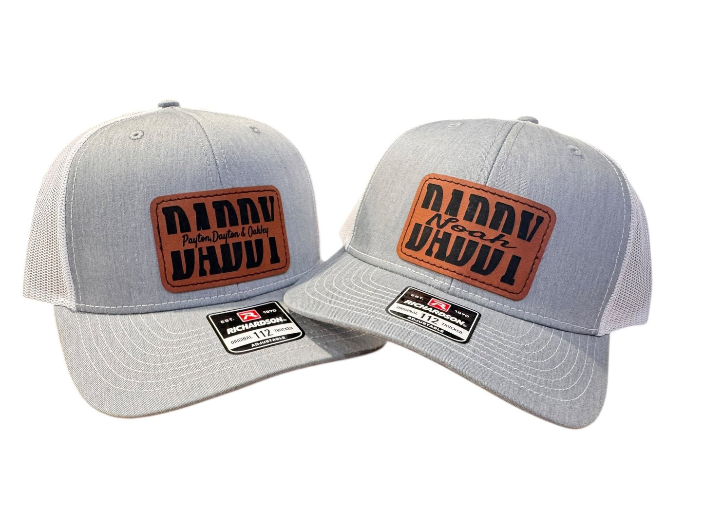 Personalized Dad Richardson 112 Hat | Leather Patch Trucker Hat | Daddy, Grandpa Dad Gift | Engraved Dad Cap