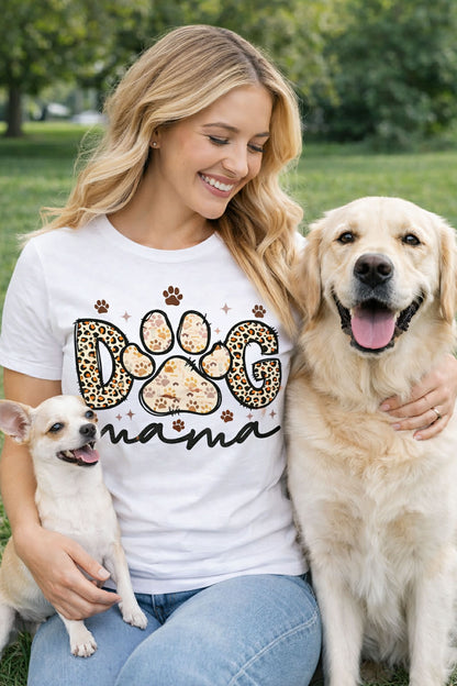 🐾 Dog Mama Shirt – Leopard Print Paw Graphic Tee – Cute Dog Lover Gift – Trendy Pet Mom Shirt