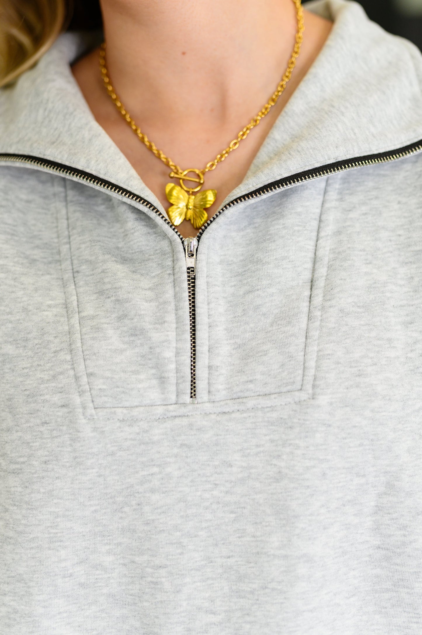 Bonbon Delight Half Zip Pullover in Grey