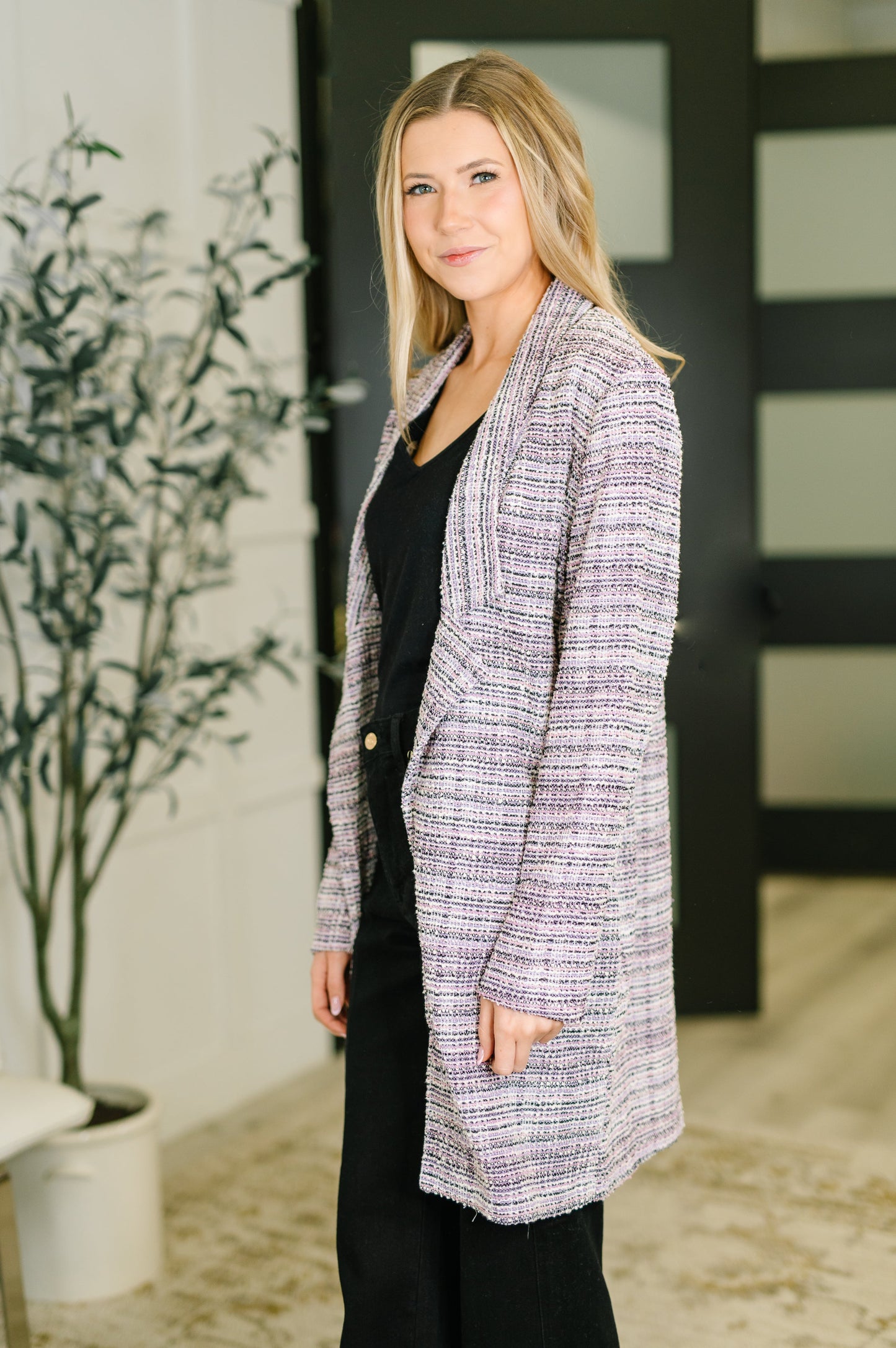 Brixton Tweed Midi Blazer in Lavender Ivory
