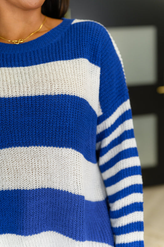 Casual Chaos Drop Shoulder Sweater in Royal Blue
