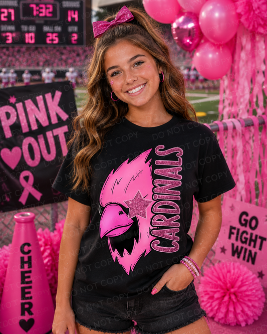 Pink Out Cardinals Mascot Spirit Wear Tshirt