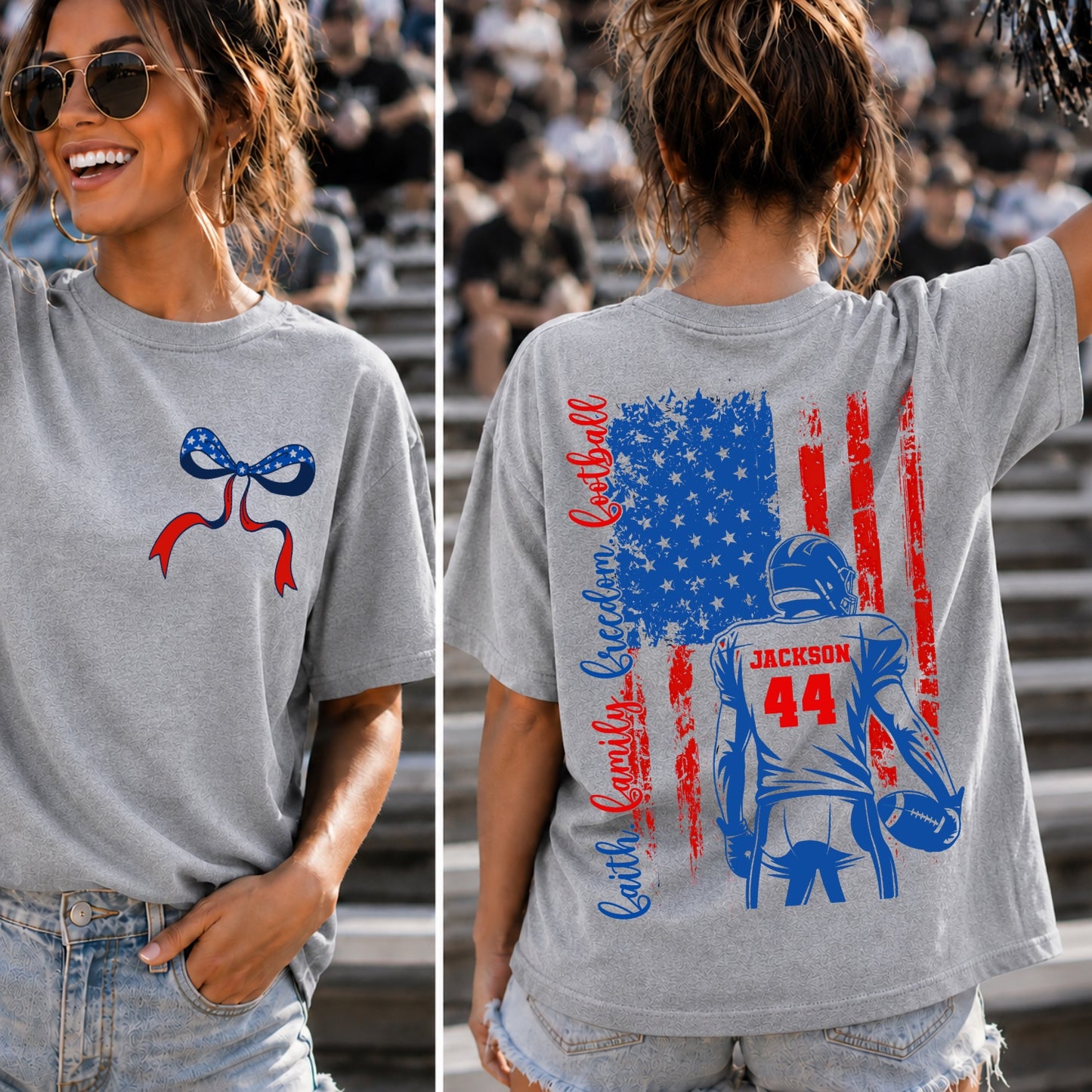 Red White and Blue Football Tee