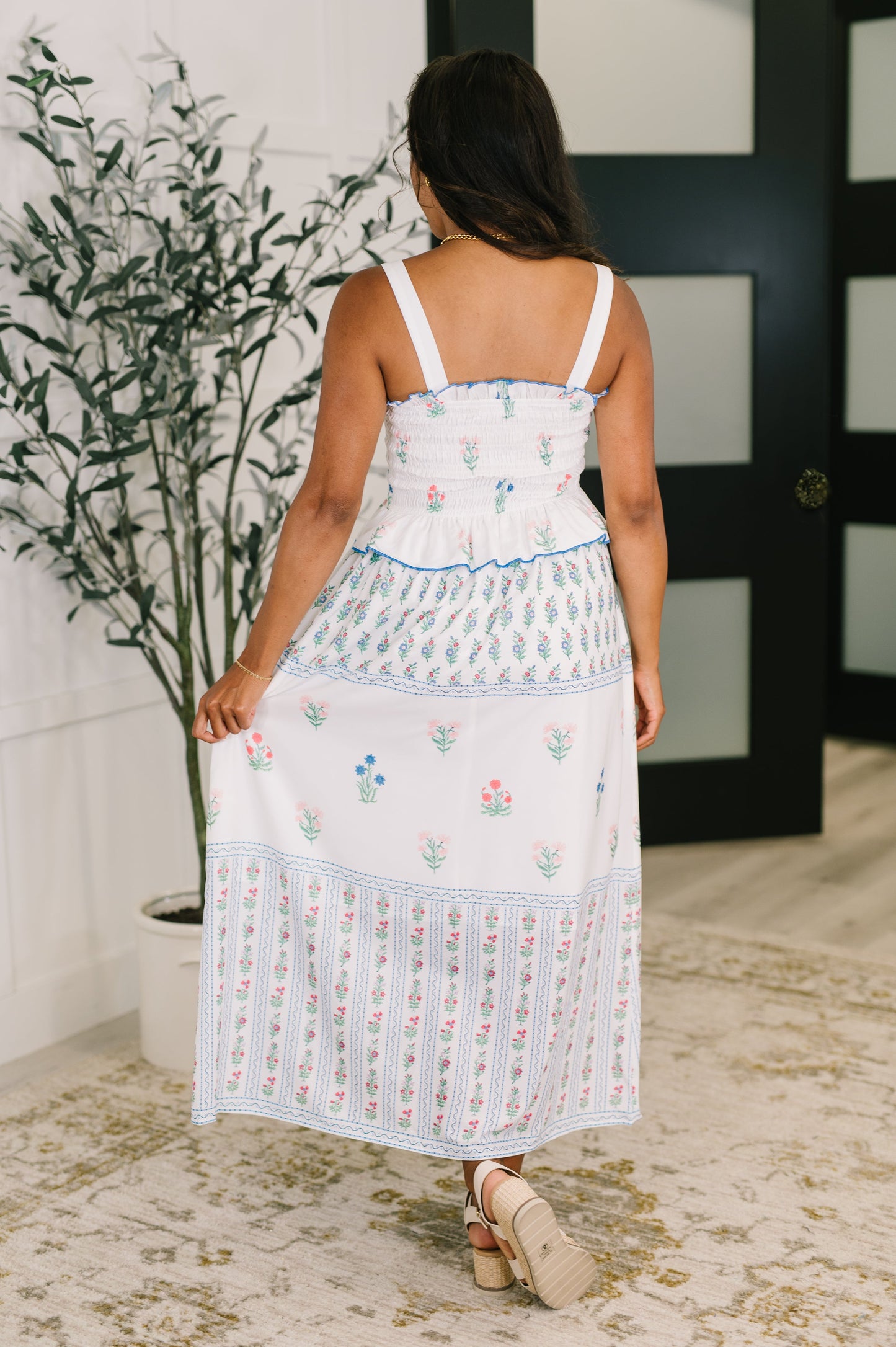 Eager Anticipation Mixed Print Midi Dress