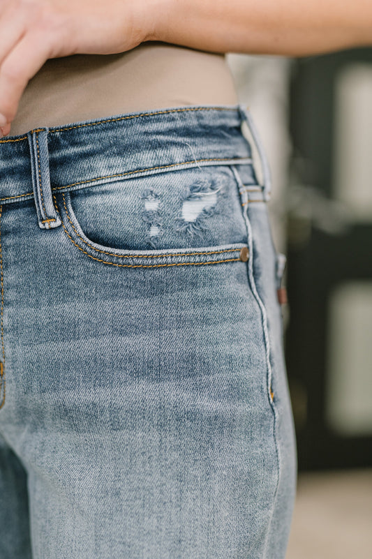 Elaine Mid Rise Boyfriend with Distress & Cuff