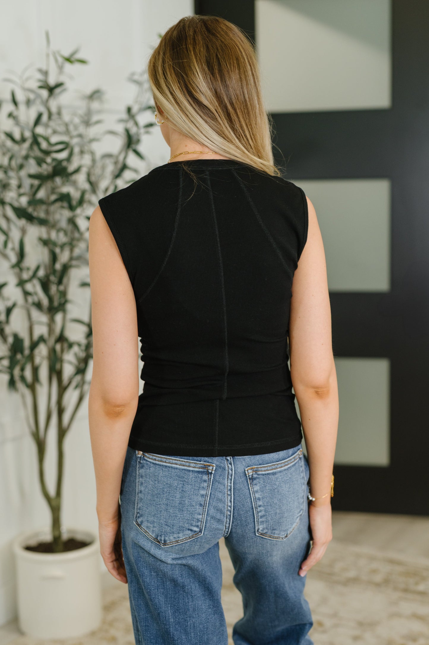 Everyday Edge Knit Henley Tank in Black