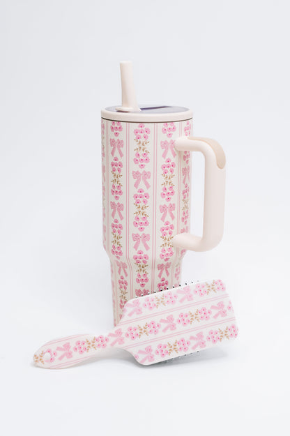 Girly Girl Bow and Floral Hair Brush