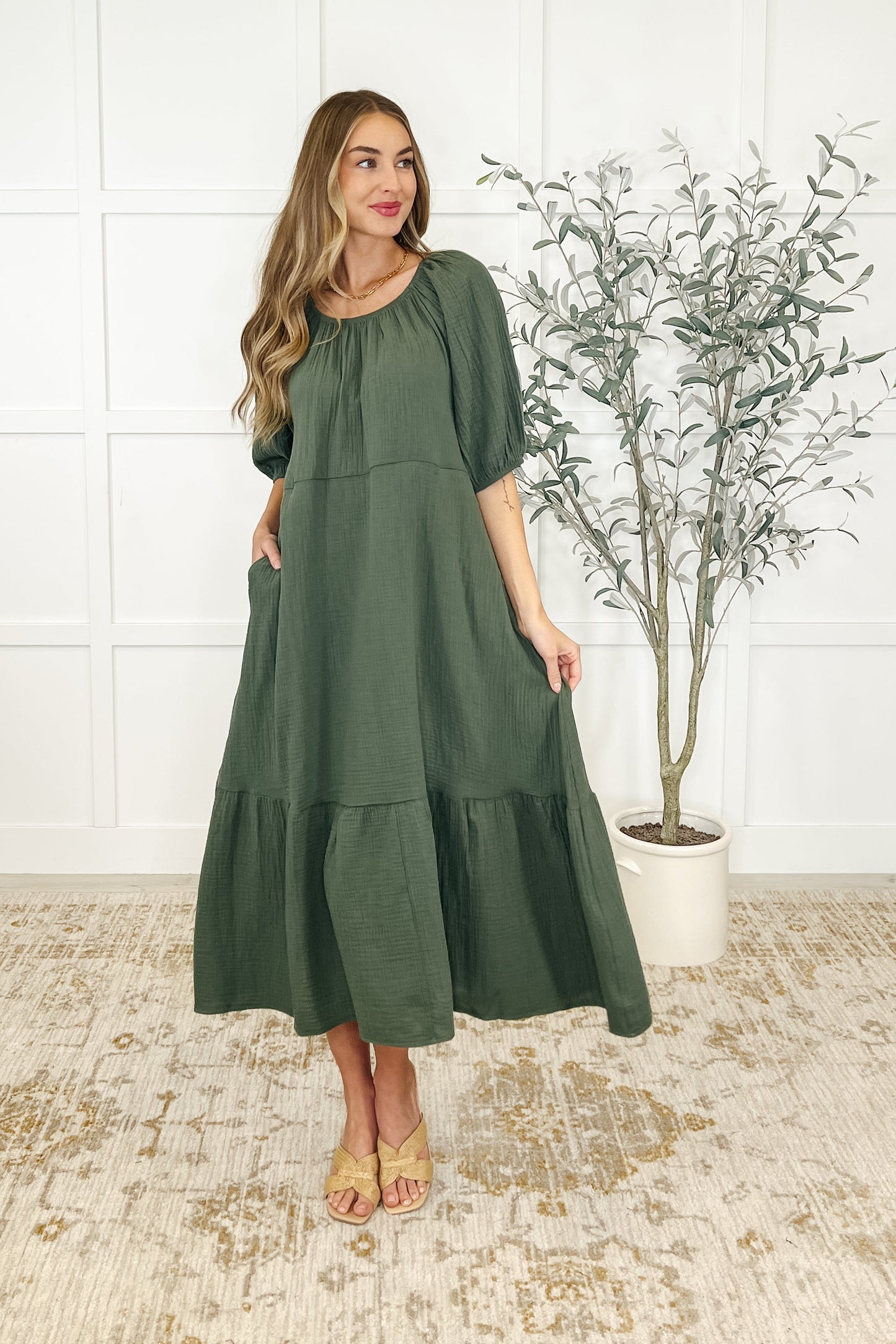 Hazel Dress in Dusty Pine