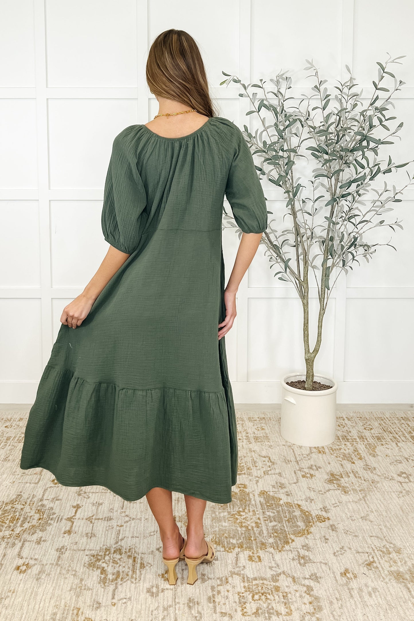 Hazel Dress in Dusty Pine
