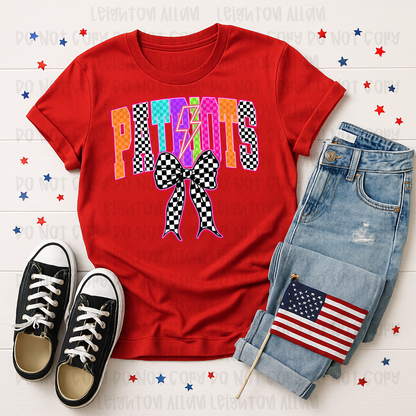 Retro Checkered Patriots Bow Spirit Tee