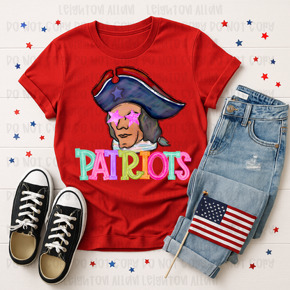 Retro Watercolor Patriots Mascot Spirit Tee