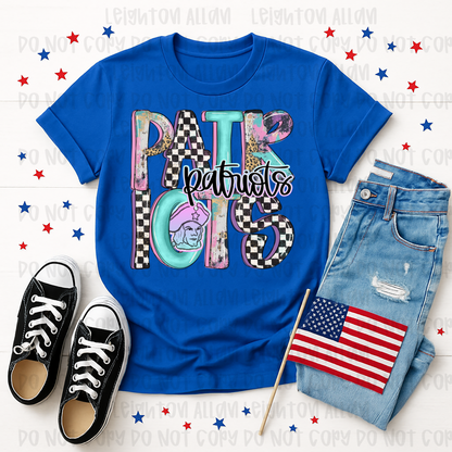 Faith Academy Patriots Patriots School Spirit Shirt | Retro Coquette Mascot Tee | Vintage Checkerboard School Pride T-Shirt