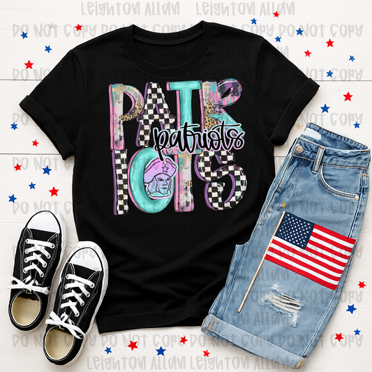 Faith Academy Patriots Patriots School Spirit Shirt | Retro Coquette Mascot Tee | Vintage Checkerboard School Pride T-Shirt