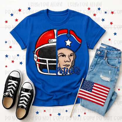 Faith Academy Patriots Patriots Football Spirit Shirt | Split Helmet Mascot Tee | School Pride Game Day T-Shirt