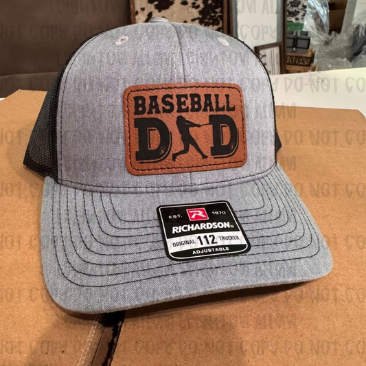 Baseball Dad Richardson 112 Hat | Leather Patch Trucker Hat | Baseball Dad Gift | Engraved Dad Cap | Baseball Game Hat