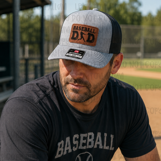 Baseball Dad Richardson 112 Hat | Leather Patch Trucker Hat | Baseball Dad Gift | Engraved Dad Cap | Baseball Game Hat