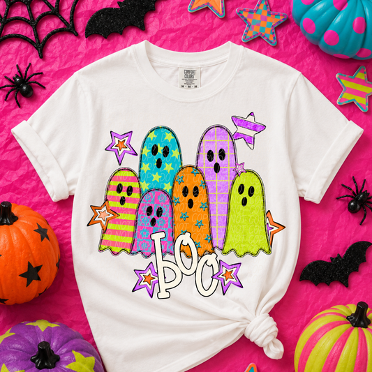 Cute Ghost Halloween Shirt, Colorful BOO Shirt, Comfort Colors Halloween Tee, Spooky Season Shirt, Ghost Graphic Tee