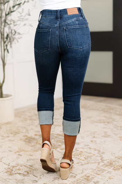Karen High Rise Double Waist Band Capri Jeans