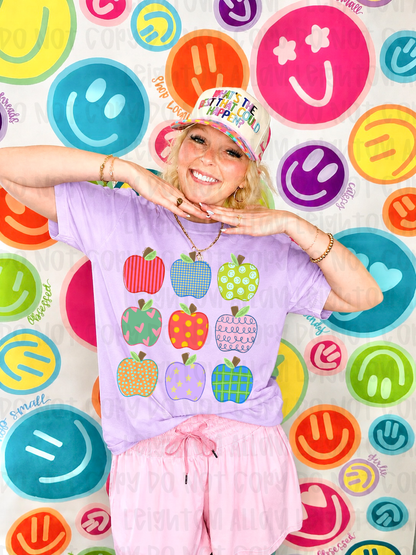 Patterned Apple Teacher Graphic Tee | Colorful Back to School Teacher Shirt