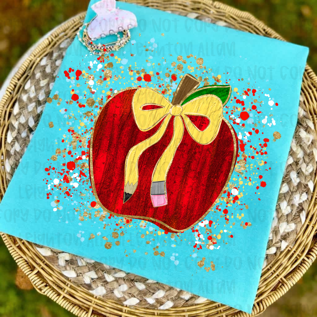 Teacher Apple Pencil Bow Shirt | Cute Teacher Graphic Tee | Back to School Shirt | Teacher Appreciation Gift | Classroom Style Tee 🍎✏️🎀