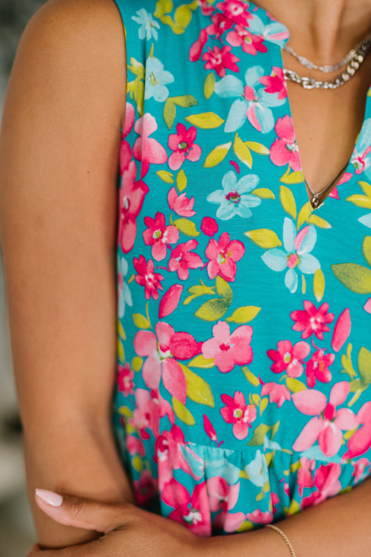 Lizzy Three Tier Tank Dress in Large Ditsy Floral