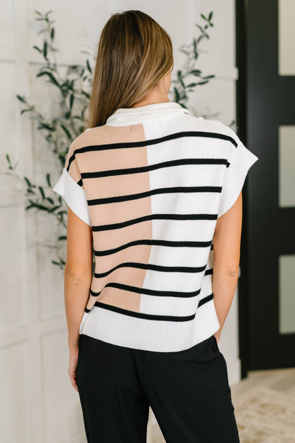 Lonely Traveler Striped Quarter Zip Vest in White