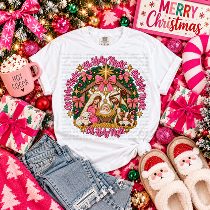 Oh Holy Night Faux Embroidery Tshirt