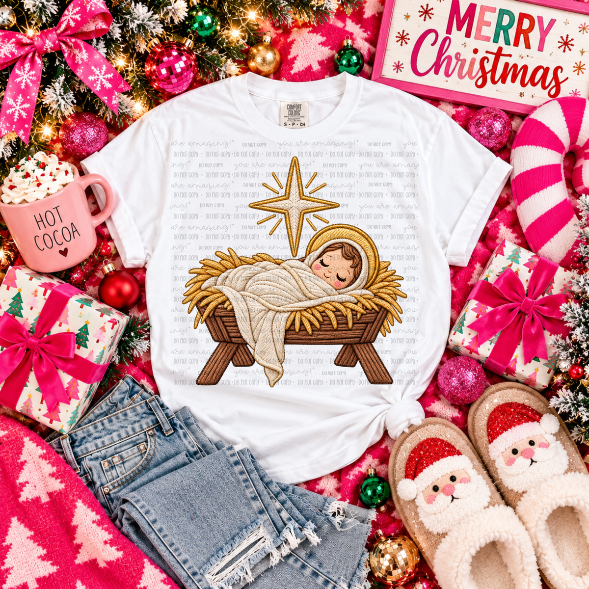 Manger Faux Embroidery Tshirt