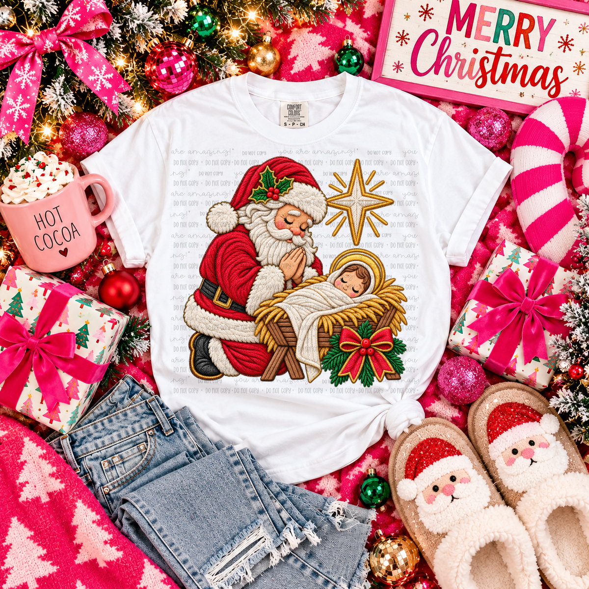 Santa Praying Over Jesus Tshirt