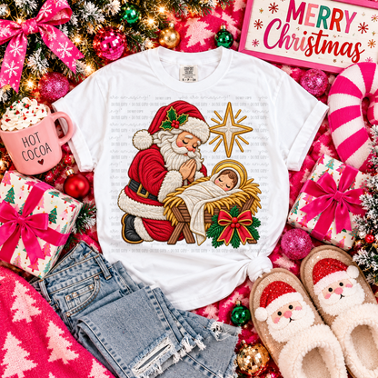 Santa Praying Over Jesus Tshirt