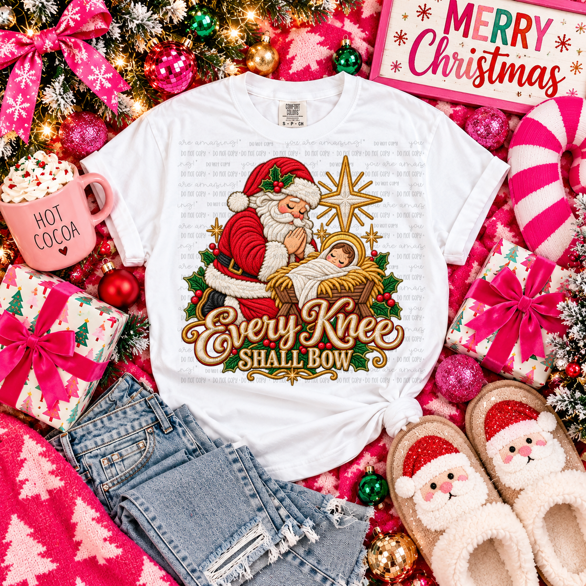 Every Knee Shall Bow Faux Embroidery Tshirt