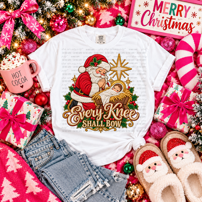 Every Knee Shall Bow Faux Embroidery Tshirt
