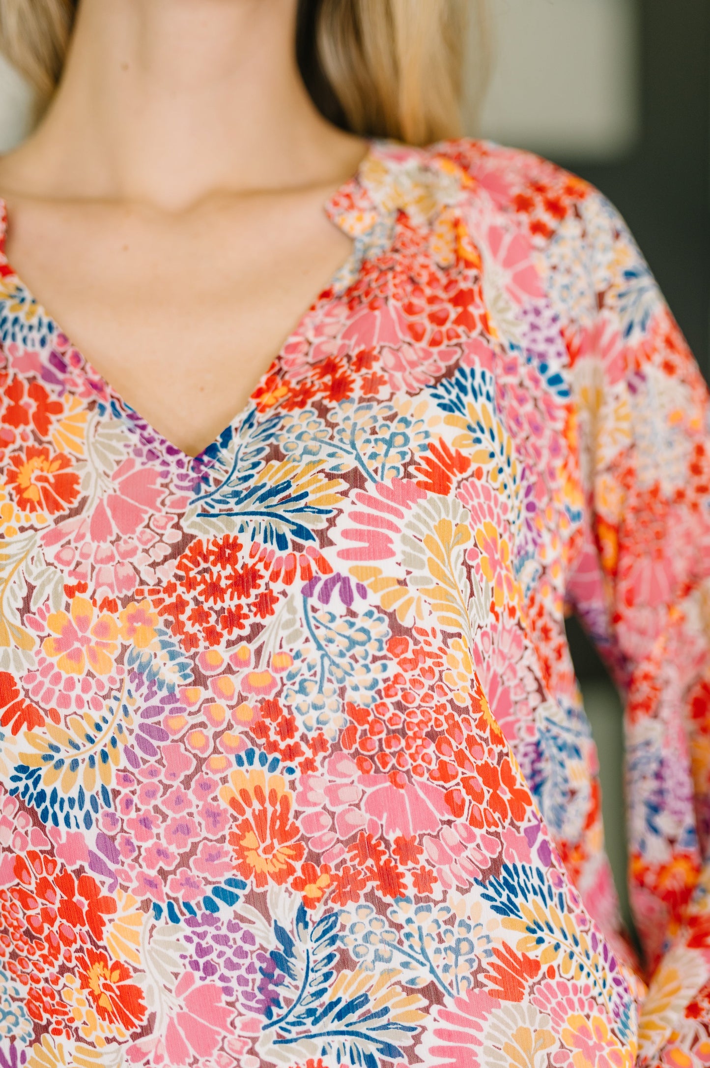 Modern Meadow V-Neck Puff Sleeve Blouse
