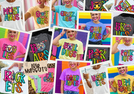 Friday Night Neon Mascot Spirit Wear Graphic Tee 106 Mascots Available
