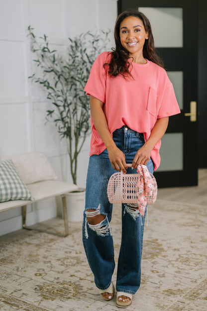 Not That complicated Textured Boxy Tee in Salmon