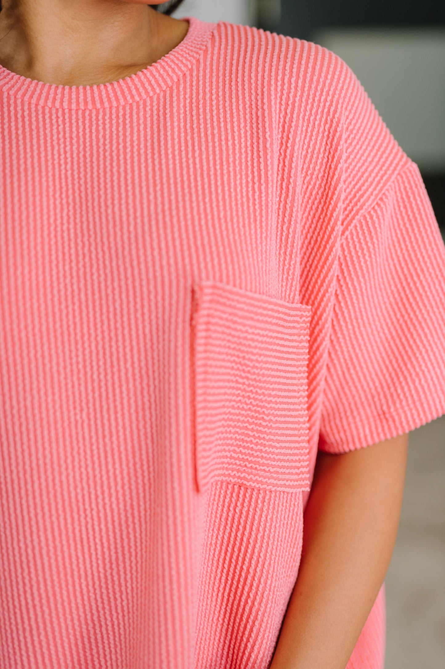 Not That complicated Textured Boxy Tee in Salmon