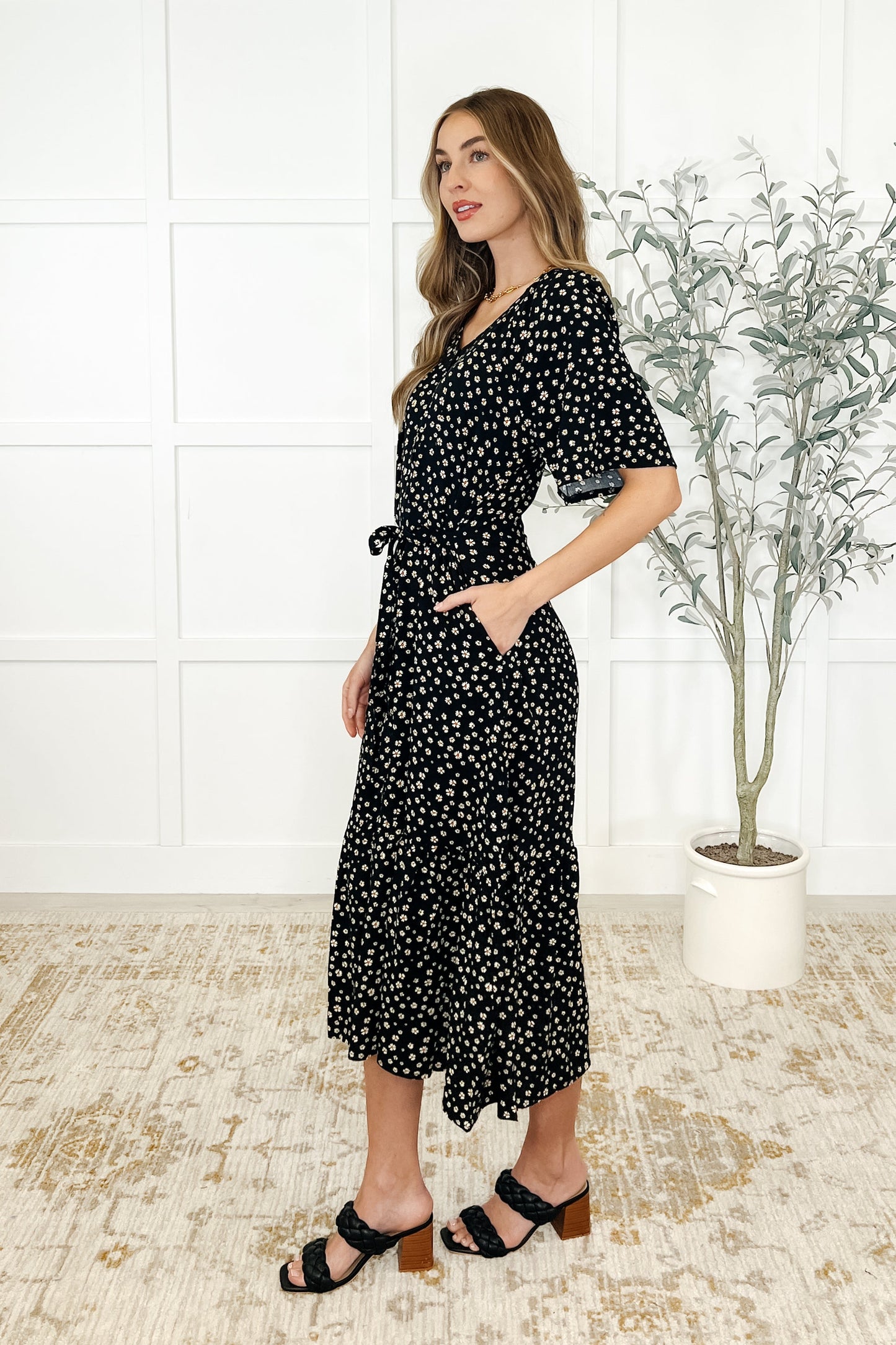 Olive Dress Daisy Blossoms
