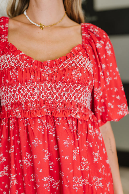 Petals & Promises V-Neck Dress in Red Multi