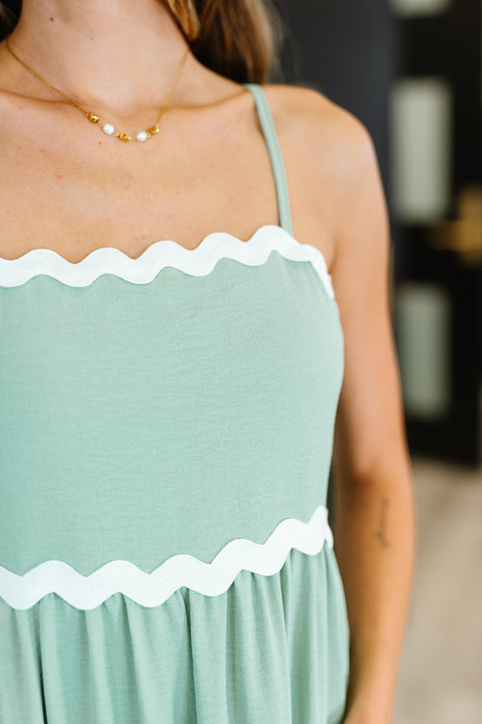 Ripple Effect Spaghetti Strap Dress in Sage