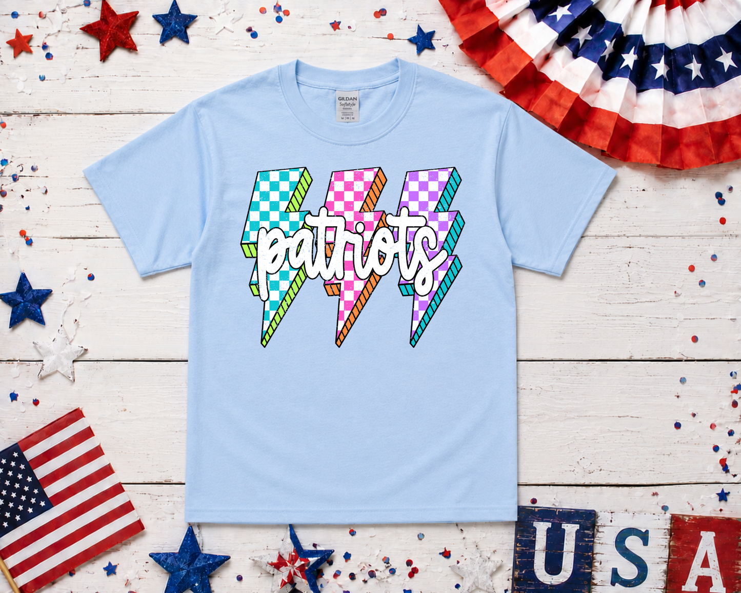 Lightning Bolt Colored Checkered Patriot Spirit Shirt