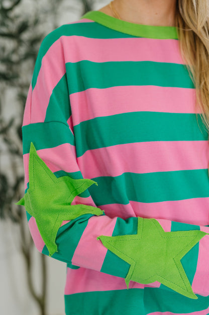 Stars On Stripes Patchwork Striped Sweatshirt