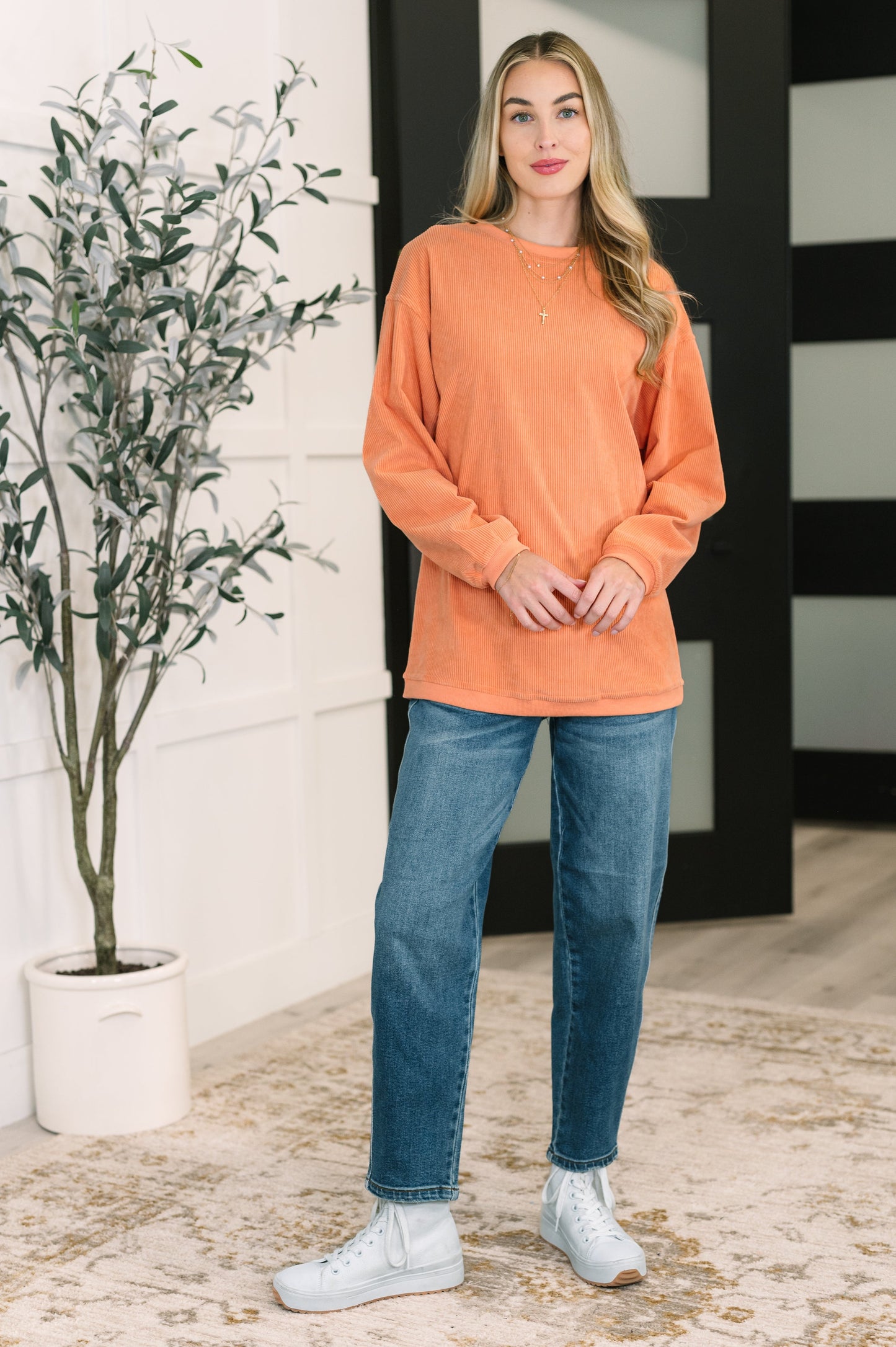 Taking A Drive Oversized Corded Sweatshirt