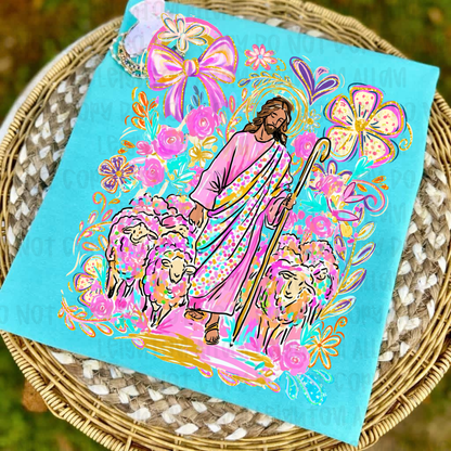 Jesus the Good Shepherd Shirt | Christian Shepherd and Sheep Graphic Tee | John 10 Faith Based Christian T-Shirt