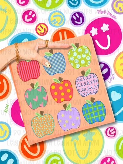 Patterned Apple Teacher Graphic Tee | Colorful Back to School Teacher Shirt