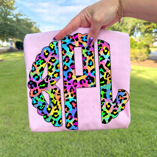 Neon Leopard Monogram Graphic Tee